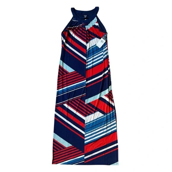 Chaps Striped Maxi Dress Red/Blue | PL - Picture 2 of 4